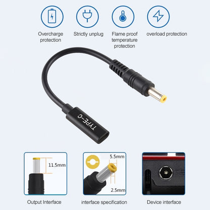 สายชาร์จอะแดปเตอร์แปลงไฟ DP USB-C / Type-C ถึง 5.5 x 2.5 มม, 5.5 x 2.5mm