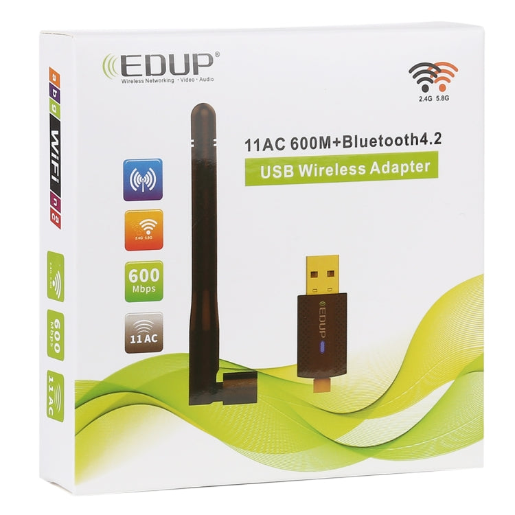 EDUP EP-AC1661 2 ใน 1 บลูทูธ 4.2 + Dual Band 11AC 600Mbps อะแดปเตอร์ไร้สาย USB ความเร็วสูงตัวรับสัญญาณ WiFi, EP-AC1661 600Mbps