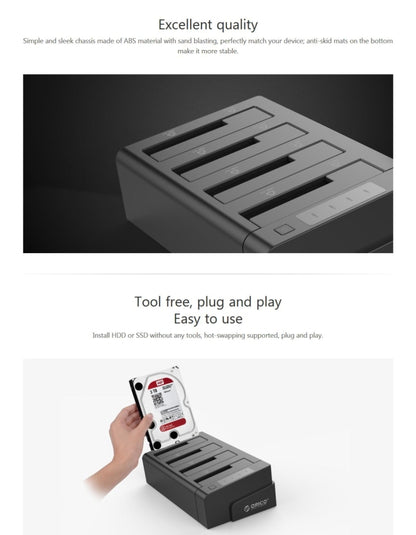 ORICO 6648US3-C-V1 4-bay USB 3.0 Type-B ไปยัง SATA ฮาร์ดดิสก์ภายนอกกล่องกล่องเก็บฮาร์ดดิสก์ Docking Station / Duplicator สำหรับ 2.5 นิ้ว / 3.5 นิ้ว SATA HDD / SSD, 4 Bays