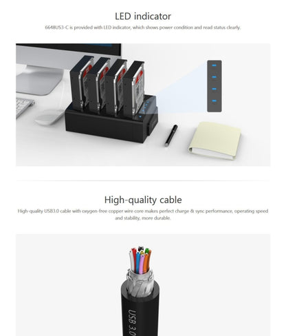 ORICO 6648US3-C-V1 4-bay USB 3.0 Type-B ไปยัง SATA ฮาร์ดดิสก์ภายนอกกล่องกล่องเก็บฮาร์ดดิสก์ Docking Station / Duplicator สำหรับ 2.5 นิ้ว / 3.5 นิ้ว SATA HDD / SSD, 4 Bays
