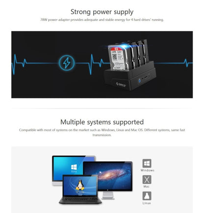 ORICO 6648US3-C-V1 4-bay USB 3.0 Type-B ไปยัง SATA ฮาร์ดดิสก์ภายนอกกล่องกล่องเก็บฮาร์ดดิสก์ Docking Station / Duplicator สำหรับ 2.5 นิ้ว / 3.5 นิ้ว SATA HDD / SSD, 4 Bays
