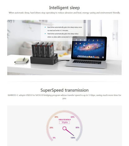 ORICO 6648US3-C-V1 4-bay USB 3.0 Type-B ไปยัง SATA ฮาร์ดดิสก์ภายนอกกล่องกล่องเก็บฮาร์ดดิสก์ Docking Station / Duplicator สำหรับ 2.5 นิ้ว / 3.5 นิ้ว SATA HDD / SSD, 4 Bays