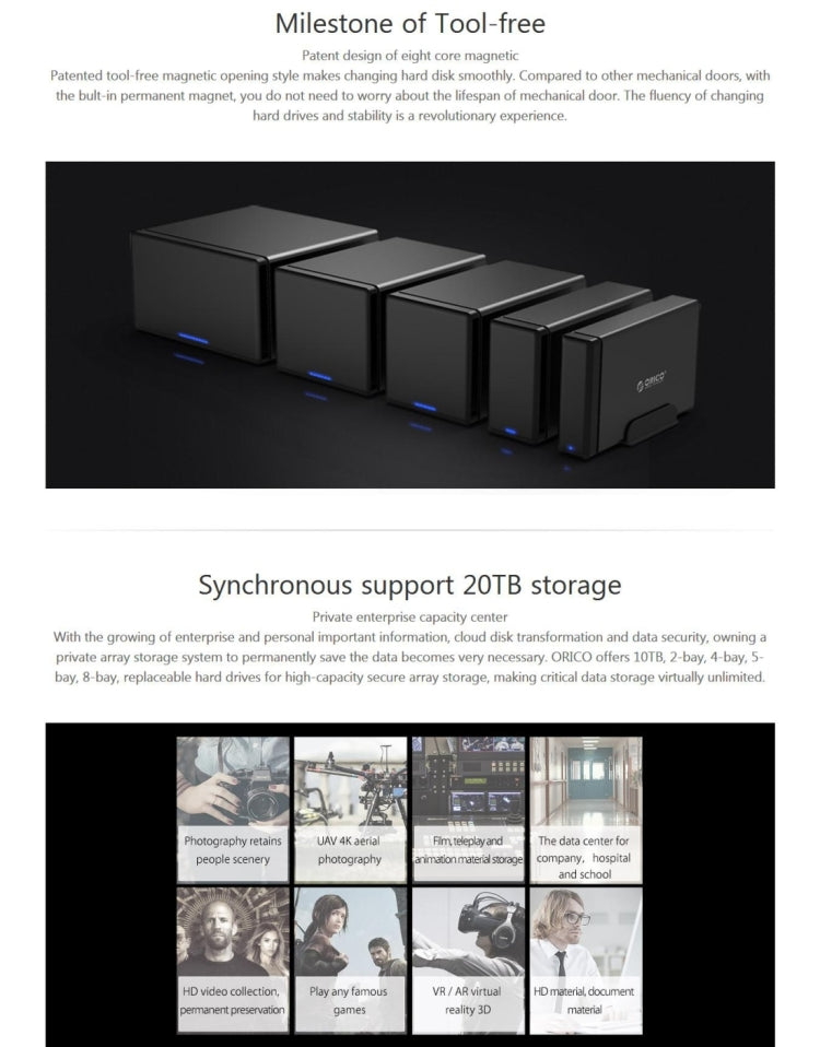 ORICO NS200-C3 2-bay USB-C / Type-C 3.1 ไปยัง SATA ฮาร์ดดิสก์ภายนอกกล่องเก็บของ เคส แท่นวางฮาร์ดไดรฟ์สำหรับ 3.5 นิ้ว SATA HDD รองรับโปรโตคอล UASP, USB 3.1 Type-C to SATA
