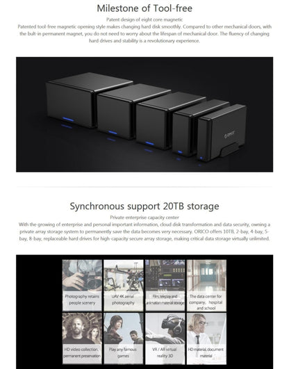 ORICO NS200-C3 2-bay USB-C / Type-C 3.1 ไปยัง SATA ฮาร์ดดิสก์ภายนอกกล่องเก็บของ เคส แท่นวางฮาร์ดไดรฟ์สำหรับ 3.5 นิ้ว SATA HDD รองรับโปรโตคอล UASP, USB 3.1 Type-C to SATA