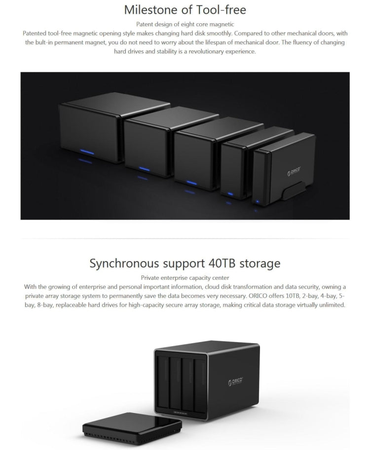 ORICO NS400-C3 4-bay USB-C / Type-C 3.1 ไปยัง SATA ฮาร์ดดิสก์ภายนอกกล่องเก็บของ เคส แท่นวางฮาร์ดไดรฟ์สำหรับ 3.5 นิ้ว SATA HDD รองรับโปรโตคอล UASP, USB 3.1 Type-C to SATA