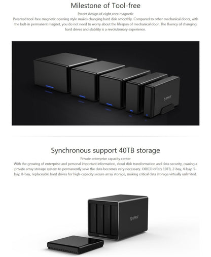ORICO NS400-C3 4-bay USB-C / Type-C 3.1 ไปยัง SATA ฮาร์ดดิสก์ภายนอกกล่องเก็บของ เคส แท่นวางฮาร์ดไดรฟ์สำหรับ 3.5 นิ้ว SATA HDD รองรับโปรโตคอล UASP, USB 3.1 Type-C to SATA