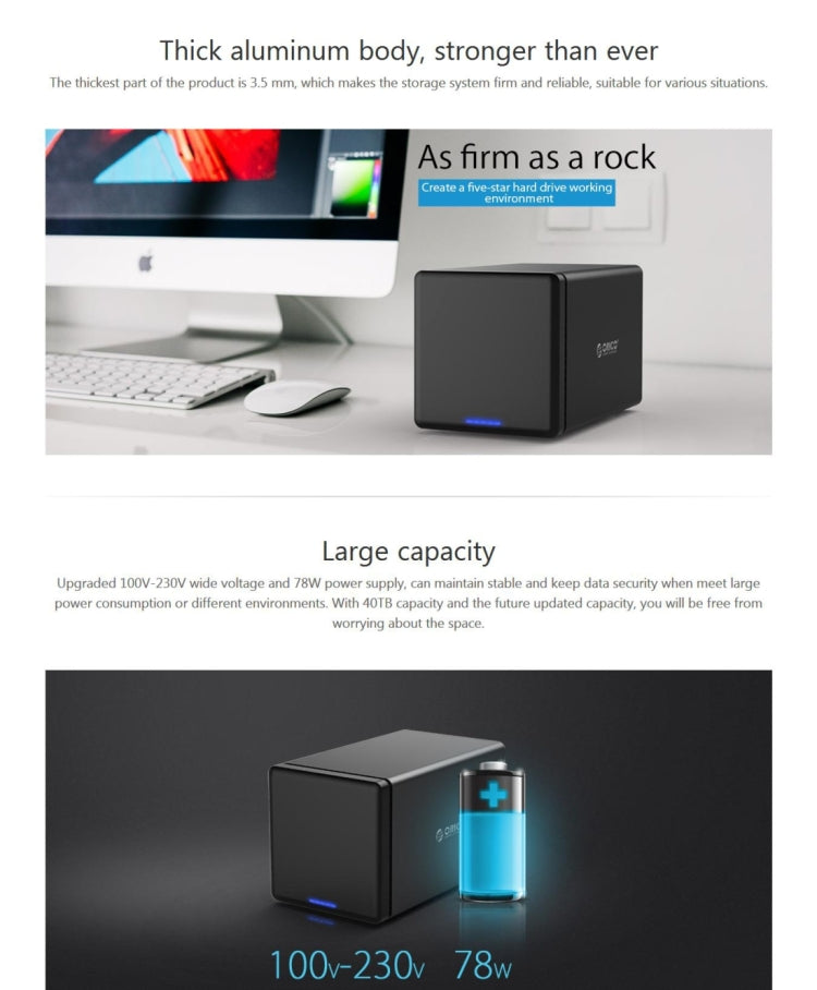 ORICO NS400-C3 4-bay USB-C / Type-C 3.1 ไปยัง SATA ฮาร์ดดิสก์ภายนอกกล่องเก็บของ เคส แท่นวางฮาร์ดไดรฟ์สำหรับ 3.5 นิ้ว SATA HDD รองรับโปรโตคอล UASP, USB 3.1 Type-C to SATA