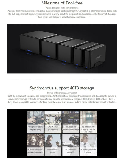 ORICO NS400-U3 4-bay USB 3.0 Type-B ไปยัง SATA ฮาร์ดดิสก์ภายนอกกล่องเก็บของเคสฮาร์ดไดรฟ์ Dock สำหรับ 3.5 นิ้ว SATA HDD รองรับโปรโตคอล UASP, USB 3.0 Type-B to SATA