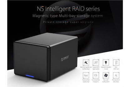 ORICO NS500-RC3 5-bay USB-C / Type-C 3.1 ไปยัง SATA ฮาร์ดดิสก์ภายนอกกล่องเก็บของ เคส แท่นวางฮาร์ดไดรฟ์พร้อม Raid สำหรับ HDD SATA ขนาด 3.5 นิ้วรองรับโปรโตคอล UASP, USB 3.1 Type-C to SATA with Raid