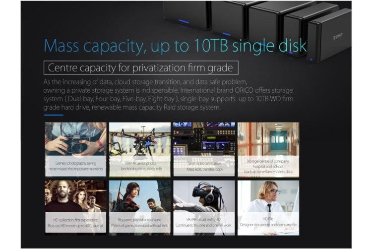 ORICO NS500-RC3 5-bay USB-C / Type-C 3.1 ไปยัง SATA ฮาร์ดดิสก์ภายนอกกล่องเก็บของ เคส แท่นวางฮาร์ดไดรฟ์พร้อม Raid สำหรับ HDD SATA ขนาด 3.5 นิ้วรองรับโปรโตคอล UASP, USB 3.1 Type-C to SATA with Raid