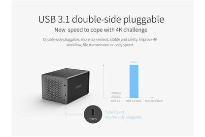 ORICO NS500-RC3 5-bay USB-C / Type-C 3.1 ไปยัง SATA ฮาร์ดดิสก์ภายนอกกล่องเก็บของ เคส แท่นวางฮาร์ดไดรฟ์พร้อม Raid สำหรับ HDD SATA ขนาด 3.5 นิ้วรองรับโปรโตคอล UASP, USB 3.1 Type-C to SATA with Raid