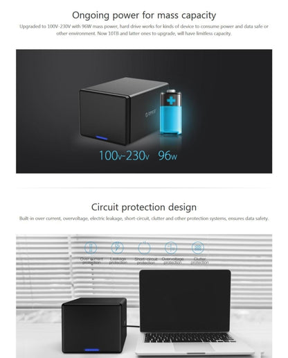 ORICO NS500-RU3 5-bay USB 3.0 Type-B ไปยัง SATA ฮาร์ดดิสก์ภายนอกกล่องเก็บของเคสฮาร์ดไดรฟ์ Dock พร้อม Raid สำหรับ 3.5 นิ้ว SATA HDD รองรับโปรโตคอล UASP, USB 3.0 Type-B to SATA with Raid