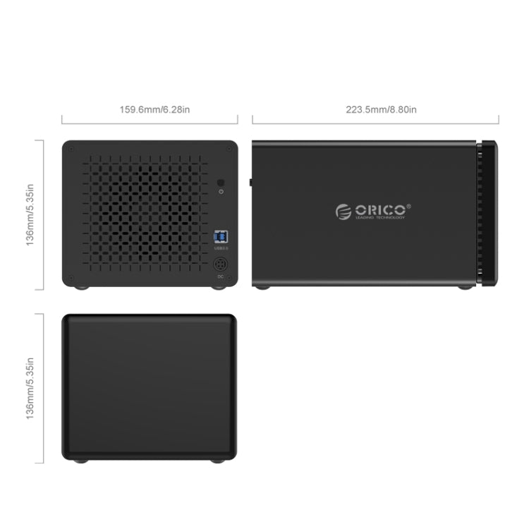 ORICO NS500-RU3 5-bay USB 3.0 Type-B ไปยัง SATA ฮาร์ดดิสก์ภายนอกกล่องเก็บของเคสฮาร์ดไดรฟ์ Dock พร้อม Raid สำหรับ 3.5 นิ้ว SATA HDD รองรับโปรโตคอล UASP, USB 3.0 Type-B to SATA with Raid