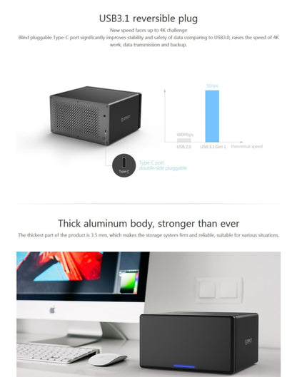 ORICO NS800-C3 8-bay USB-C / Type-C 3.1 ไปยัง SATA ฮาร์ดดิสก์ภายนอกกล่องเก็บของ เคส แท่นวางฮาร์ดไดรฟ์สำหรับ 3.5 นิ้ว SATA HDD รองรับโปรโตคอล UASP, USB 3.1 Type-C