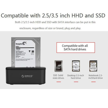 ORICO 6218US3 USB 3.0 Type-B ไปยัง SATA ที่จัดเก็บข้อมูลภายนอกแท่นวางฮาร์ดไดรฟ์สำหรับ 2.5 นิ้ว / 3.5 นิ้ว SATA HDD / SSD, 1 Bay