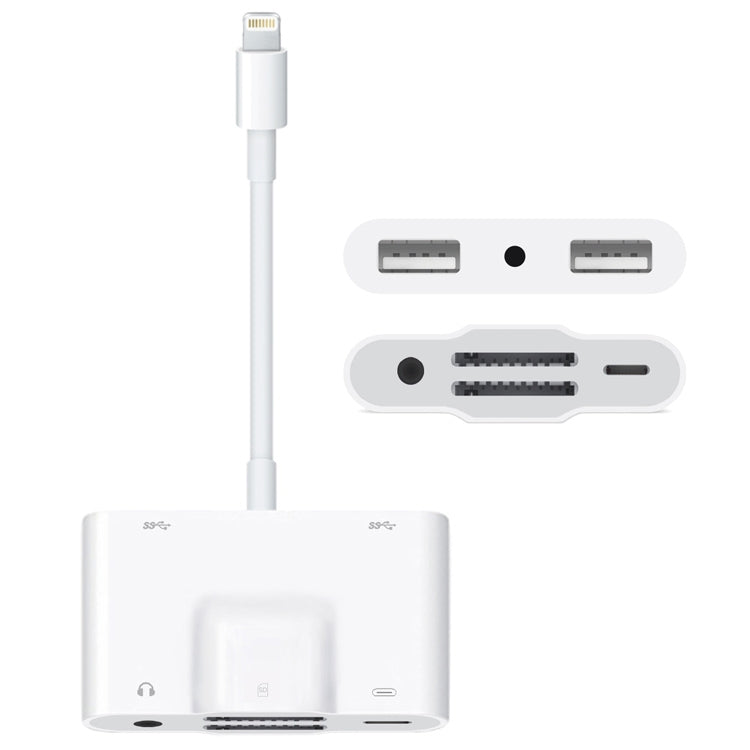 NK-1042 6 in 1 8 Pin Male to Dual USB + การ์ด SD คู่ + อินเทอร์เฟซเสียง 3.5 มม. + อินเทอร์เฟซการชาร์จ 8 พินอะแดปเตอร์กล้องพอร์ตหญิง