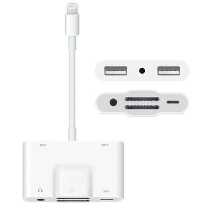 NK-1042 6 in 1 8 Pin Male to Dual USB + การ์ด SD คู่ + อินเทอร์เฟซเสียง 3.5 มม. + อินเทอร์เฟซการชาร์จ 8 พินอะแดปเตอร์กล้องพอร์ตหญิง