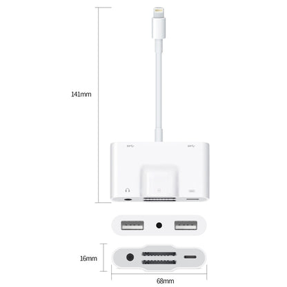 NK-1042 6 in 1 8 Pin Male to Dual USB + การ์ด SD คู่ + อินเทอร์เฟซเสียง 3.5 มม. + อินเทอร์เฟซการชาร์จ 8 พินอะแดปเตอร์กล้องพอร์ตหญิง