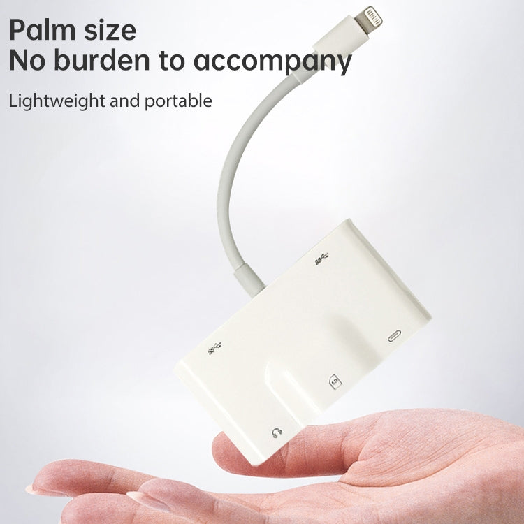 NK-1042 6 in 1 8 Pin Male to Dual USB + การ์ด SD คู่ + อินเทอร์เฟซเสียง 3.5 มม. + อินเทอร์เฟซการชาร์จ 8 พินอะแดปเตอร์กล้องพอร์ตหญิง