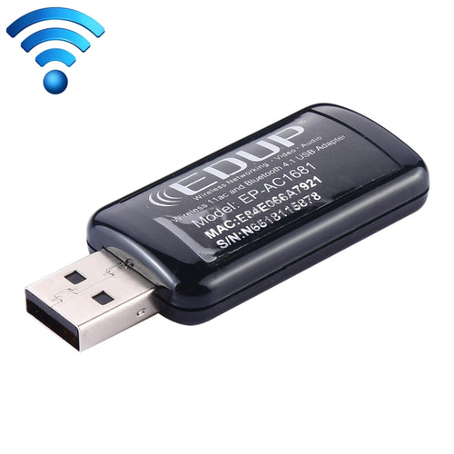 EDUP EP-AC1681 2 ใน 1 AC1200Mbps 2.4GHz และ 5.8GHz Dual Band USB WiFi Adapter การ์ดเครือข่ายภายนอกพร้อมฟังก์ชั่น Bluetooth 4.1, EP-AC1681
