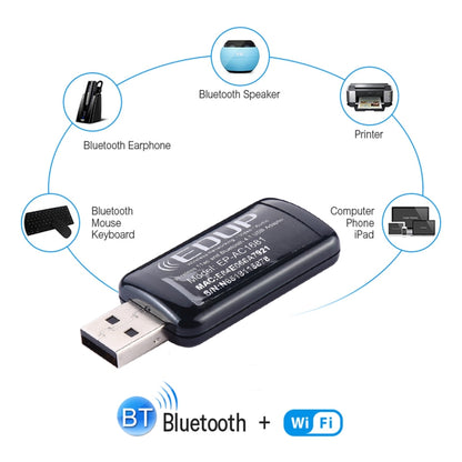 EDUP EP-AC1681 2 ใน 1 AC1200Mbps 2.4GHz และ 5.8GHz Dual Band USB WiFi Adapter การ์ดเครือข่ายภายนอกพร้อมฟังก์ชั่น Bluetooth 4.1, EP-AC1681