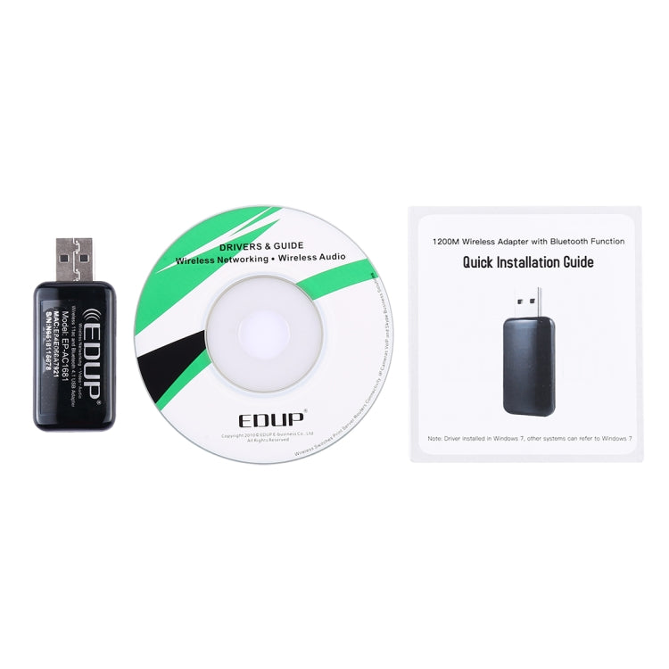 EDUP EP-AC1681 2 ใน 1 AC1200Mbps 2.4GHz และ 5.8GHz Dual Band USB WiFi Adapter การ์ดเครือข่ายภายนอกพร้อมฟังก์ชั่น Bluetooth 4.1, EP-AC1681