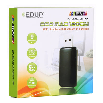 EDUP EP-AC1681 2 ใน 1 AC1200Mbps 2.4GHz และ 5.8GHz Dual Band USB WiFi Adapter การ์ดเครือข่ายภายนอกพร้อมฟังก์ชั่น Bluetooth 4.1, EP-AC1681
