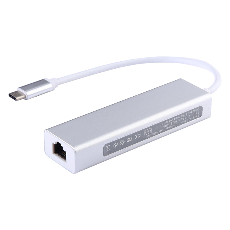 อลูมิเนียมเชลล์ 3 พอร์ต USB3.0 HUB + อะแดปเตอร์อีเธอร์เน็ตกิกะบิต USB-C / Type-C, USB Type-C 1000Mbps