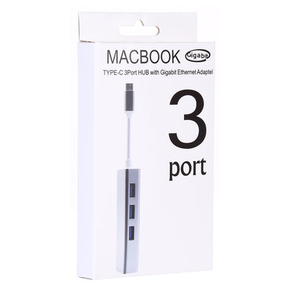 อลูมิเนียมเชลล์ 3 พอร์ต USB3.0 HUB + อะแดปเตอร์อีเธอร์เน็ตกิกะบิต USB-C / Type-C, USB Type-C 1000Mbps