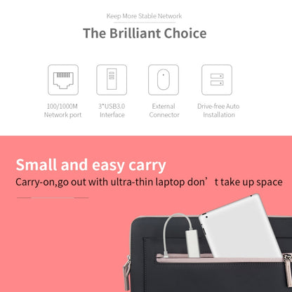 อลูมิเนียมเชลล์ 3 พอร์ต USB3.0 HUB + อะแดปเตอร์อีเธอร์เน็ตกิกะบิต USB-C / Type-C, USB Type-C 1000Mbps