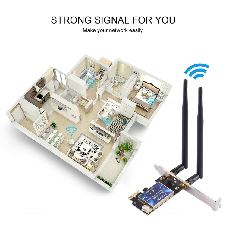 EDUP EP-9620 2 ใน 1 AC1200Mbps 2.4GHz และ 5.8GHz Dual Band PCI-E 2 เสาอากาศ WiFi อะแดปเตอร์การ์ดเครือข่ายภายนอก + บลูทูธ, EP-9620 1200Mbps (2 in 1)