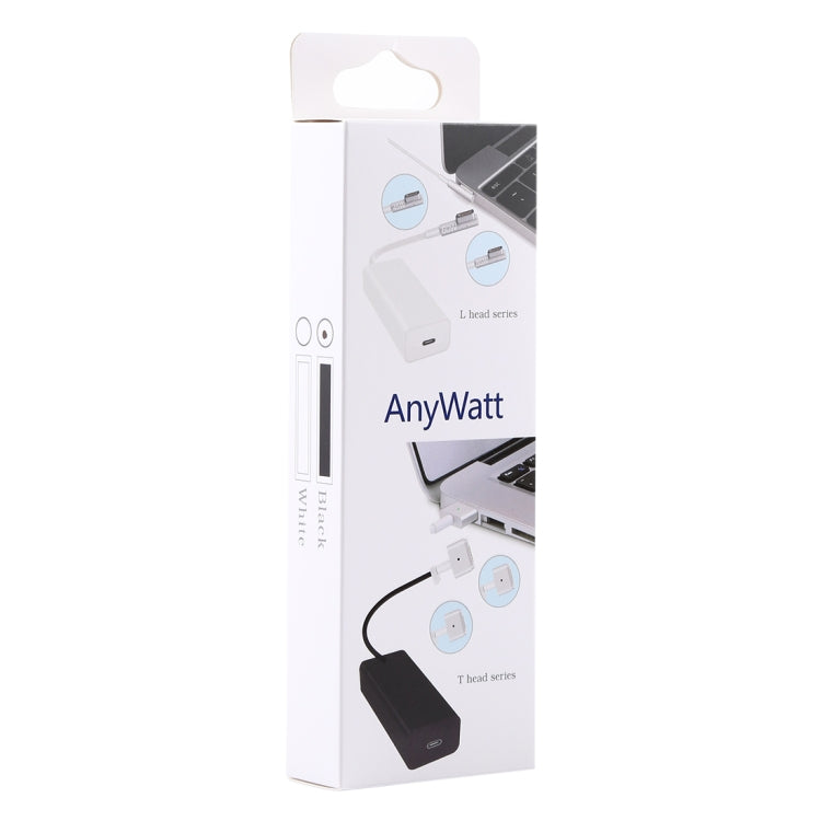 AnyWatt 85W USB-C / Type-C Female ถึง 5 Pin MagSafe 1 Male L Head Series Charge Adapter Converter สำหรับ MacBook, 85W Black