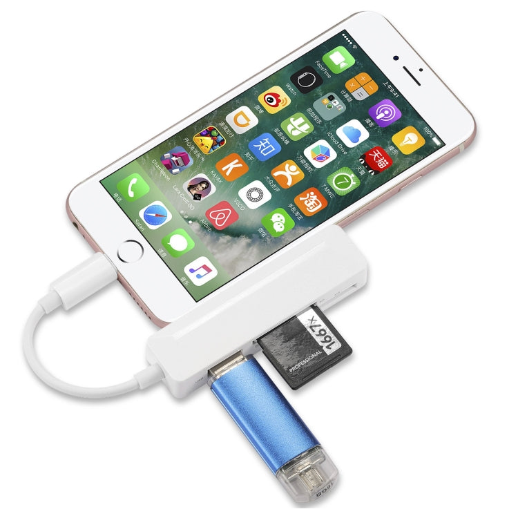 เครื่องอ่านการ์ดมัลติฟังก์ชั่น 4 in 1 MS + SD + TF + USB2.0 สำหรับอุปกรณ์ 8 พิน, 8 Pin