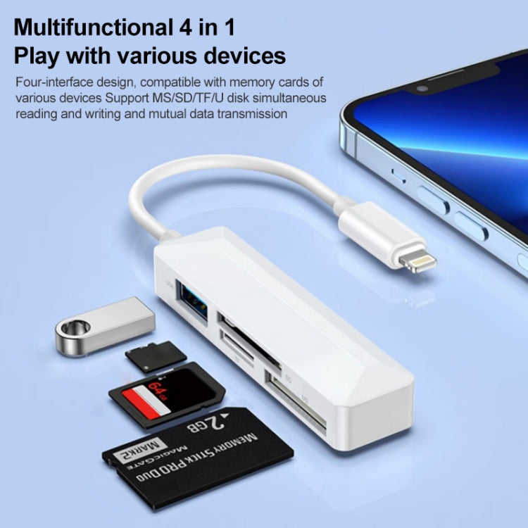 เครื่องอ่านการ์ดมัลติฟังก์ชั่น 4 in 1 MS + SD + TF + USB2.0 สำหรับอุปกรณ์ 8 พิน, 8 Pin