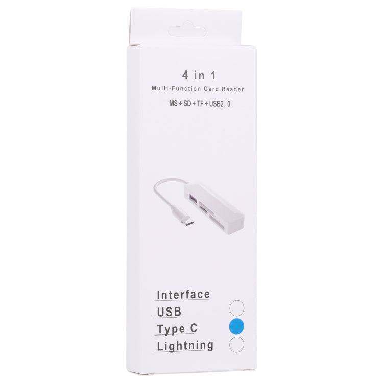 เครื่องอ่านการ์ดมัลติฟังก์ชั่น 4 in 1 MS + SD + TF + USB2.0 สำหรับอุปกรณ์ Type-C, Type-C