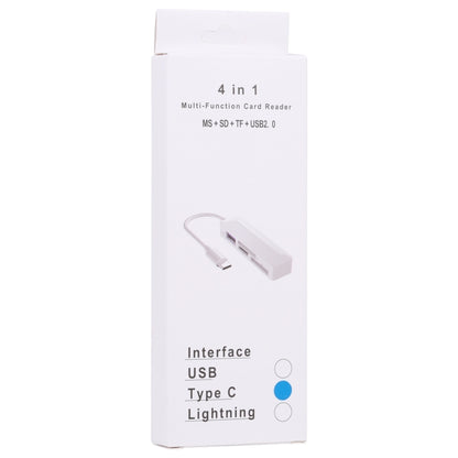 เครื่องอ่านการ์ดมัลติฟังก์ชั่น 4 in 1 MS + SD + TF + USB2.0 สำหรับอุปกรณ์ Type-C, Type-C