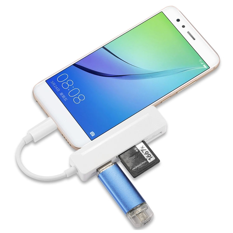 เครื่องอ่านการ์ดมัลติฟังก์ชั่น 4 in 1 MS + SD + TF + USB2.0 สำหรับอุปกรณ์ Type-C, Type-C