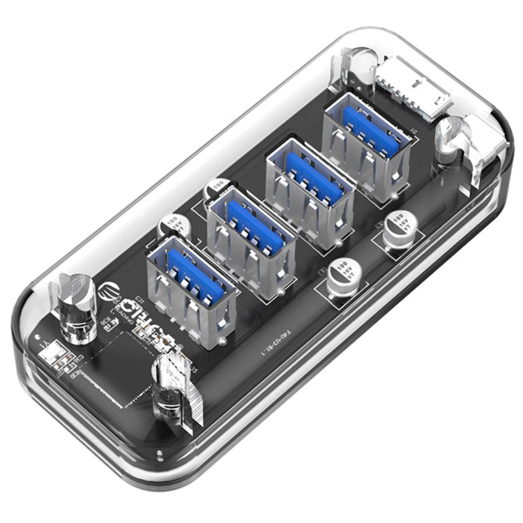 ORICO F4U 4 x USB 3.0 พอร์ต 5Gbps Fast Transmission Desktop HUB พร้อมไฟ LED สีฟ้า, 4 Ports