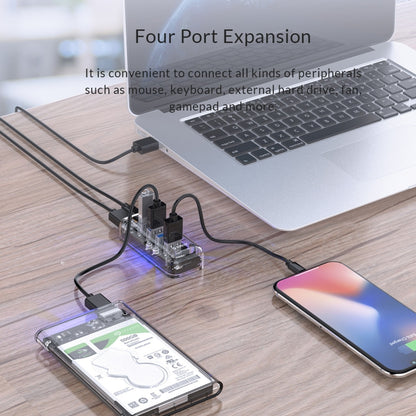 ORICO F4U 4 x USB 3.0 พอร์ต 5Gbps Fast Transmission Desktop HUB พร้อมไฟ LED สีฟ้า, 4 Ports