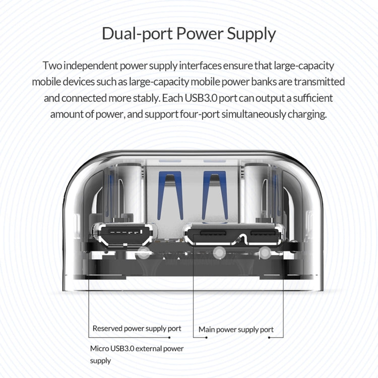 ORICO F4U 4 x USB 3.0 พอร์ต 5Gbps Fast Transmission Desktop HUB พร้อมไฟ LED สีฟ้า, 4 Ports