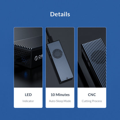 ORICO M2PVC3-G20-GY-BP USB3.2 20Gbps M.2 NVMe SSD กล่องหุ้ม, M2PVC3-G20-GY-BP