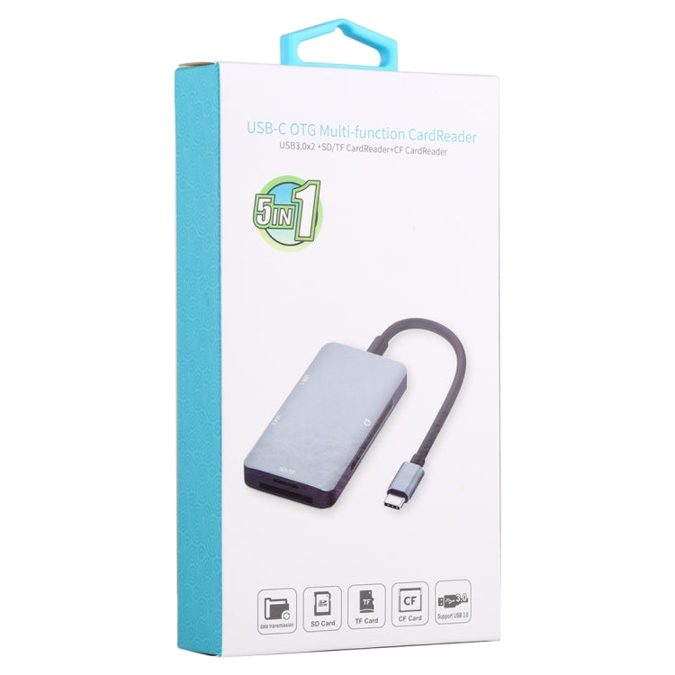 5 in 1 Dual USB 3.0 + CF + TF + SD เครื่องอ่านการ์ด USB-C OTG มัลติฟังก์ชั่น, 5 In 1 USB-C OTG