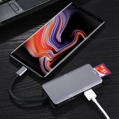 5 in 1 Dual USB 3.0 + CF + TF + SD เครื่องอ่านการ์ด USB-C OTG มัลติฟังก์ชั่น, 5 In 1 USB-C OTG