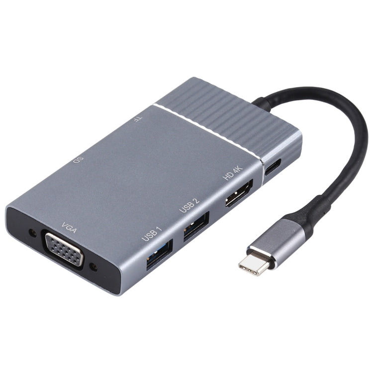 7 in 1 Dual USB 3.0 + TF / SD + HDMI / VGA + แจ็ค 3.5 มม. + Type-C / USB-C มัลติฟังก์ชั่น USB-C Dock Station, 2xUSB3.0+TF/SD+HDMI/VGA+3.5mm