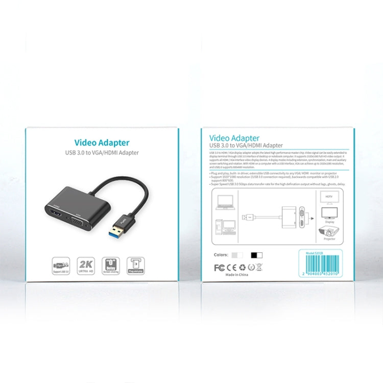 5201B 2 ใน 1 USB 3.0 เป็น VGA + HDMI HD ตัวแปลงวิดีโอ, 5201B Black, 5201B Silver