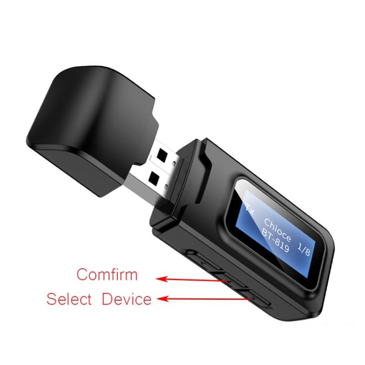T11B 2 in 1 USB Bluetooth 5.0 เครื่องส่งและรับสัญญาณอะแดปเตอร์เสียงพร้อมหน้าจอ LCD, T11B