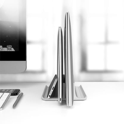 Universal อลูมิเนียมแบบพกพา Double Slot ความกว้างปรับแล็ปท็อปแนวตั้งจัดเก็บฐาน, Double Slot Black