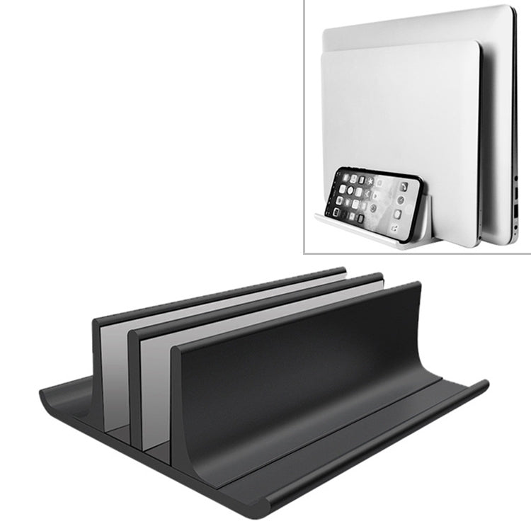 Universal อลูมิเนียมแบบพกพา Double Slot ความกว้างปรับแล็ปท็อปแนวตั้งจัดเก็บฐาน, Double Slot Black