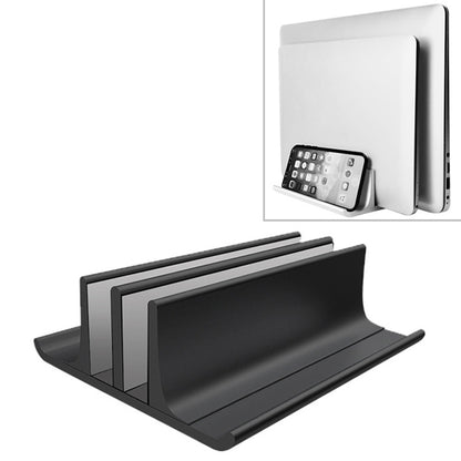Universal อลูมิเนียมแบบพกพา Double Slot ความกว้างปรับแล็ปท็อปแนวตั้งจัดเก็บฐาน, Double Slot Black