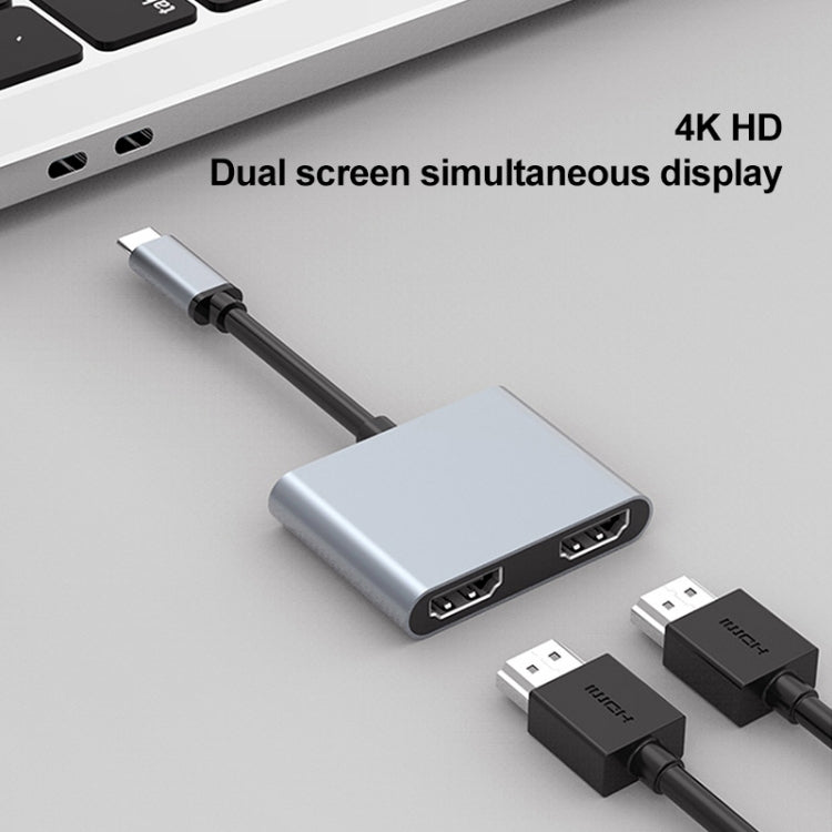2 in 1 USB-C / Type-C ถึง 2 x HDTV พอร์ตอะแดปเตอร์ HUB, 2 in 1